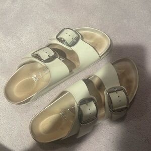 White Double Buckle Leather Birkenstock